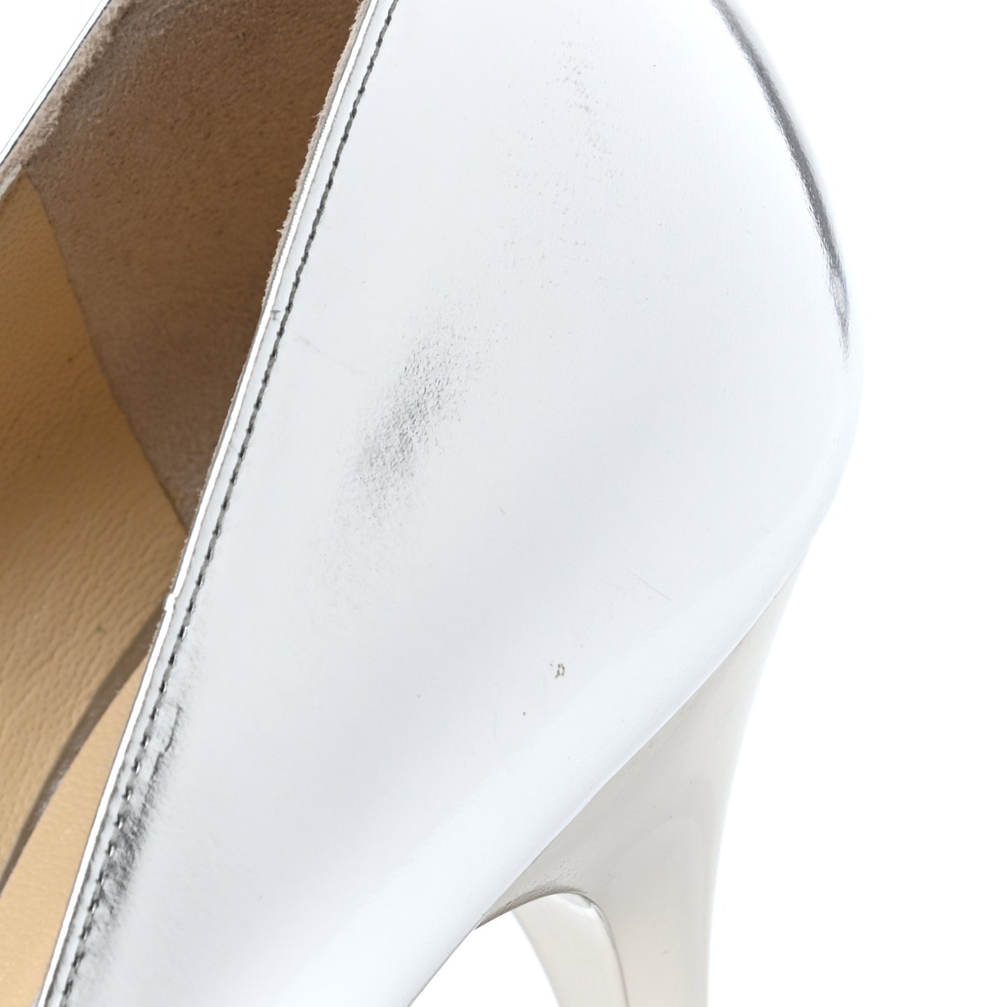 Mirror Calfskin Crown 120 Peep Toe Platform Pumps 39 Silver
