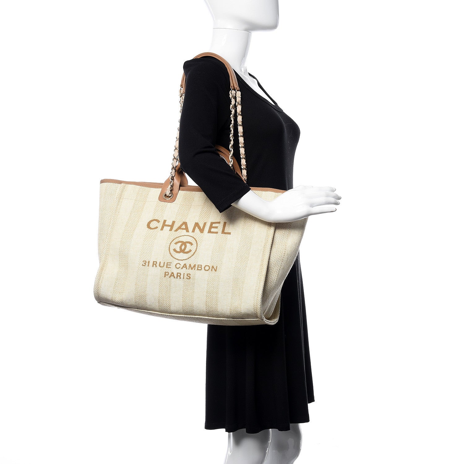 Chanel Mixed Fibers Striped Large Deauville Tote Beige 2 of 10