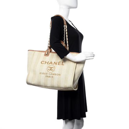 Chanel Mixed Fibers Striped Large Deauville Tote Beige 2 of 10