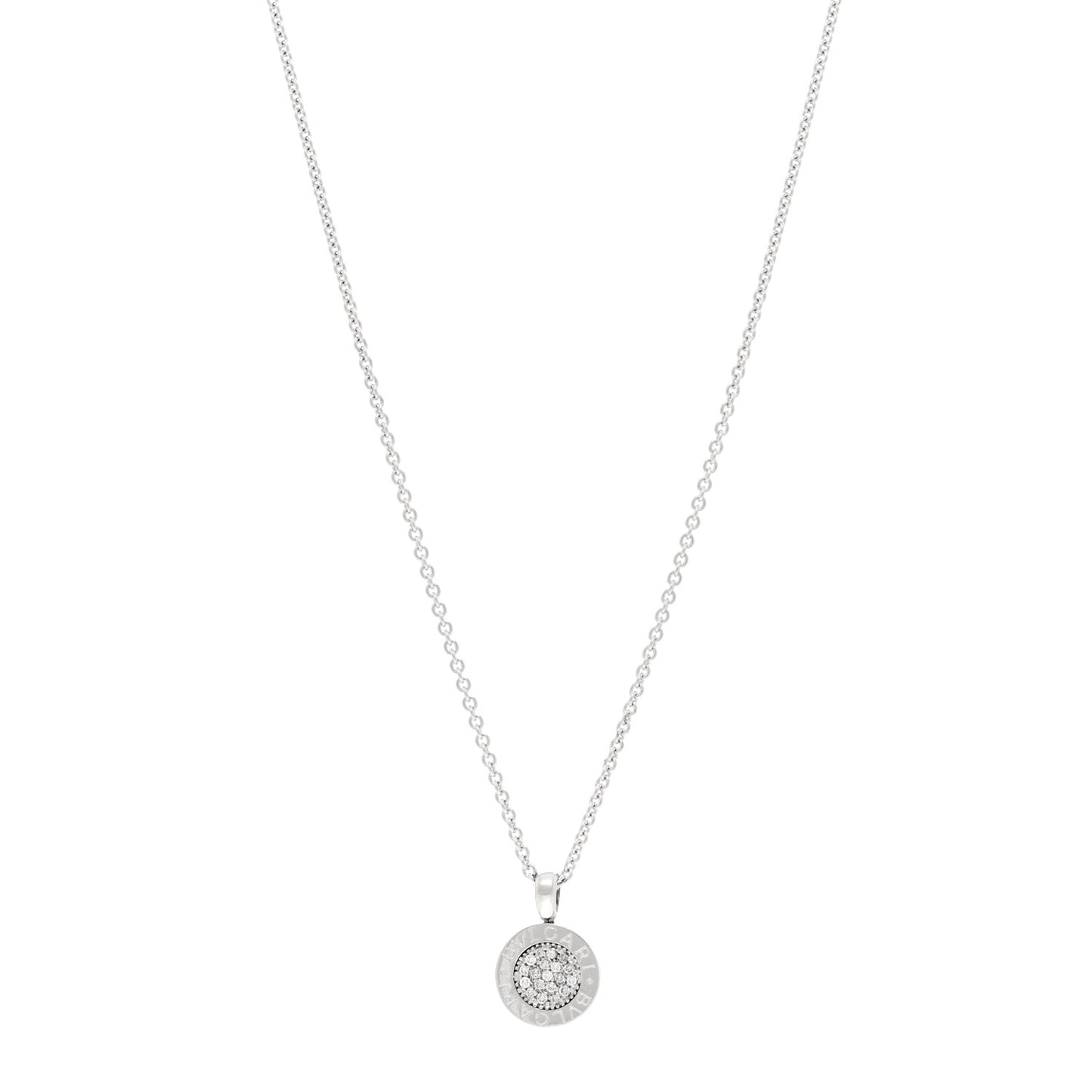 18K White Gold Diamond BVLGARI BVLGARI Pave Pendant Necklace