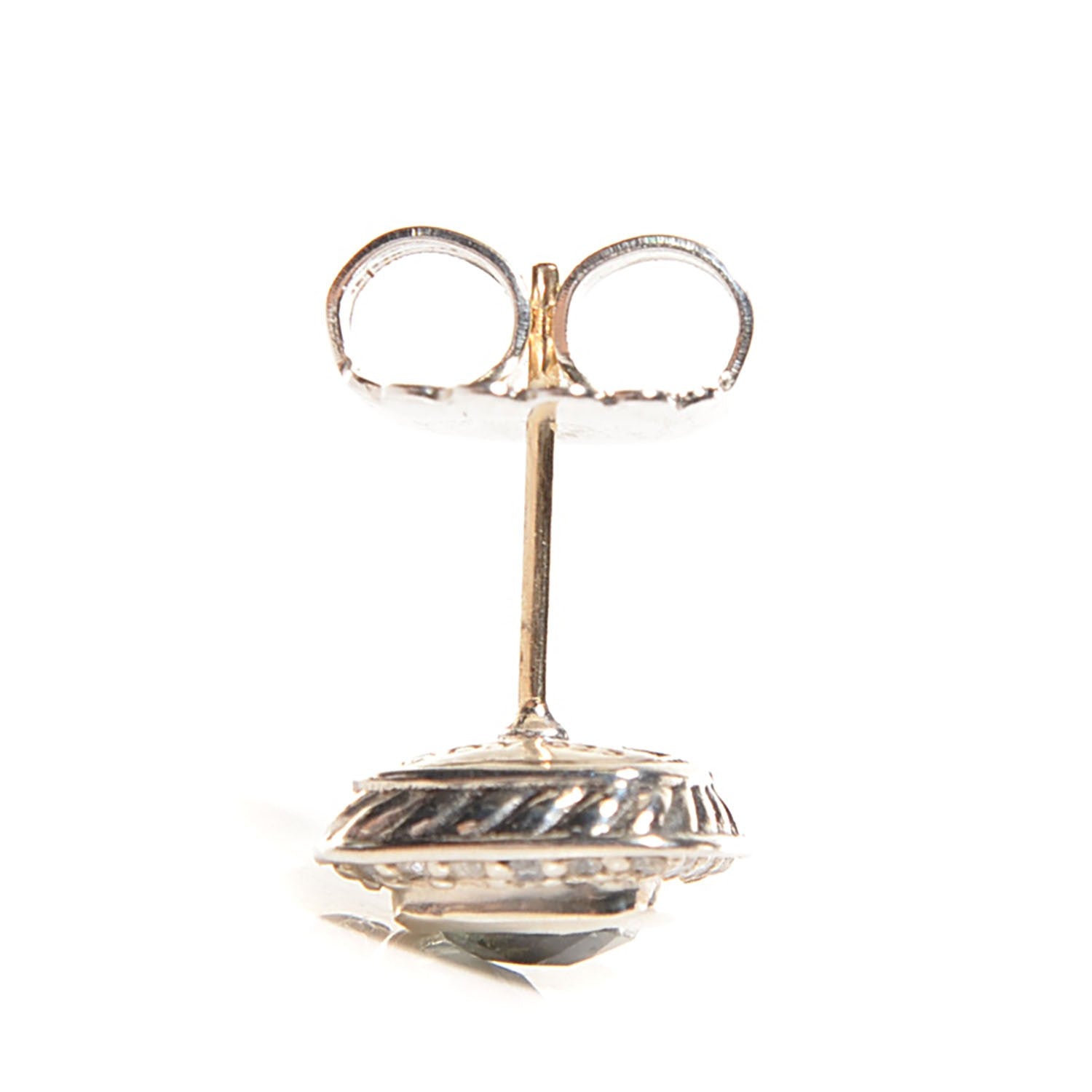 David Yurman Sterling Silver Diamond Prasiolite 7mm Petite Albion Earrings 3 of 6