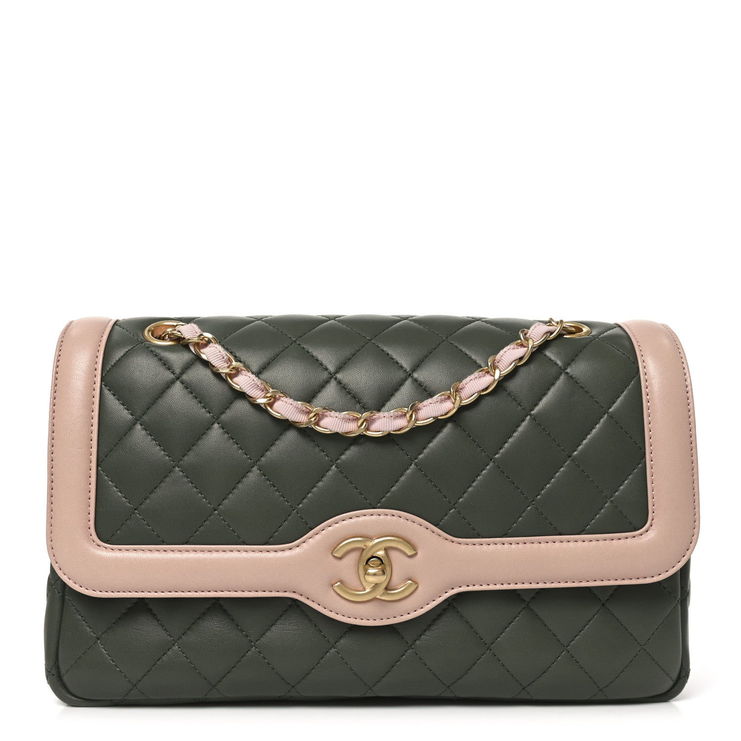 Chanel Lambskin Quilted Medium Bi-Color Flap Green Pink 1 of 10