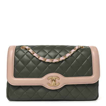 Chanel Lambskin Quilted Medium Bi-Color Flap Green Pink 1 of 10