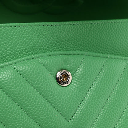 Chanel Caviar Chevron Quilted Medium Double Flap Green 11 of 12