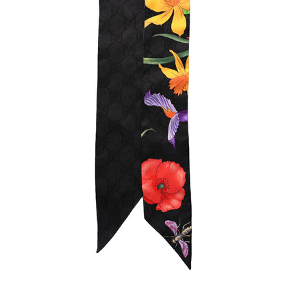 Gucci Silk Twill GG Monogram Floral Print Neck Bow Scarf Black Multicolor 2 of 4