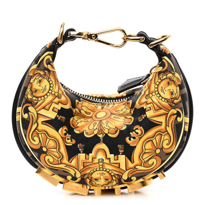 Fendi X VERSACE Silk Fendace Baroque Nano Fendigraphy Hobo Charm Black Gold 2 of 19