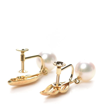 Mikimoto 18K Yellow Gold Akoya Pearl 7-7.5mm Leaf Drop Screw-Back Earrings 3 of 4