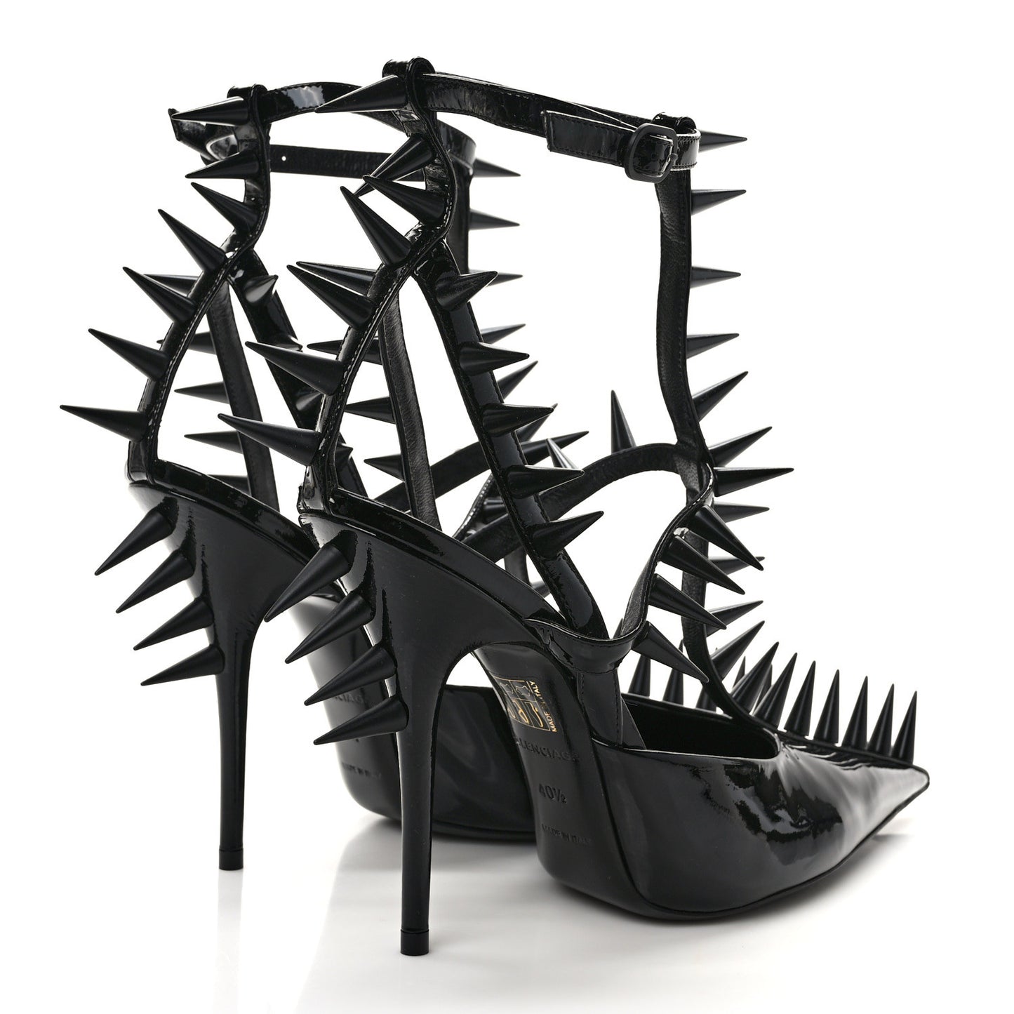 Glossy Calfskin Spiked Pumps 40.5 Black