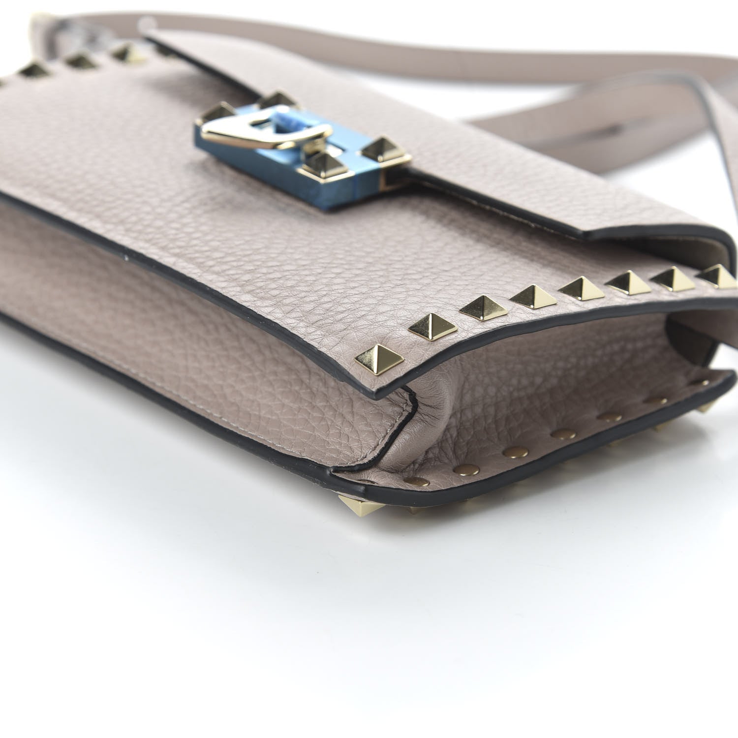 Valentino Garavani Pebbled Calfskin Small Rockstud Overlay Flap Shoulder Bag Poudre 7 of 9