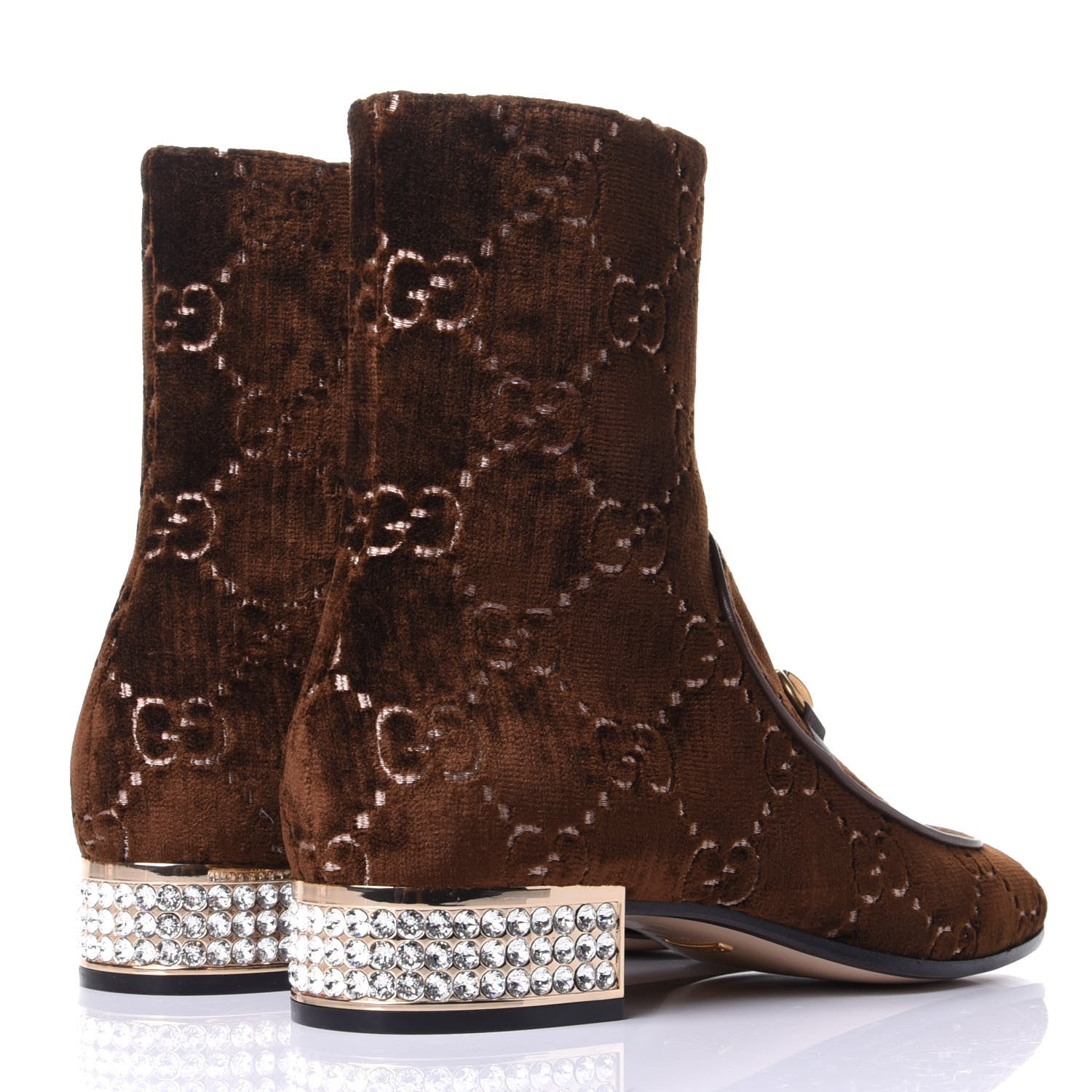 Gucci Velvet GG Monogram Crystal Horsebit Ankle Boots 39 Brown Vintage Cocoa 4 of 11