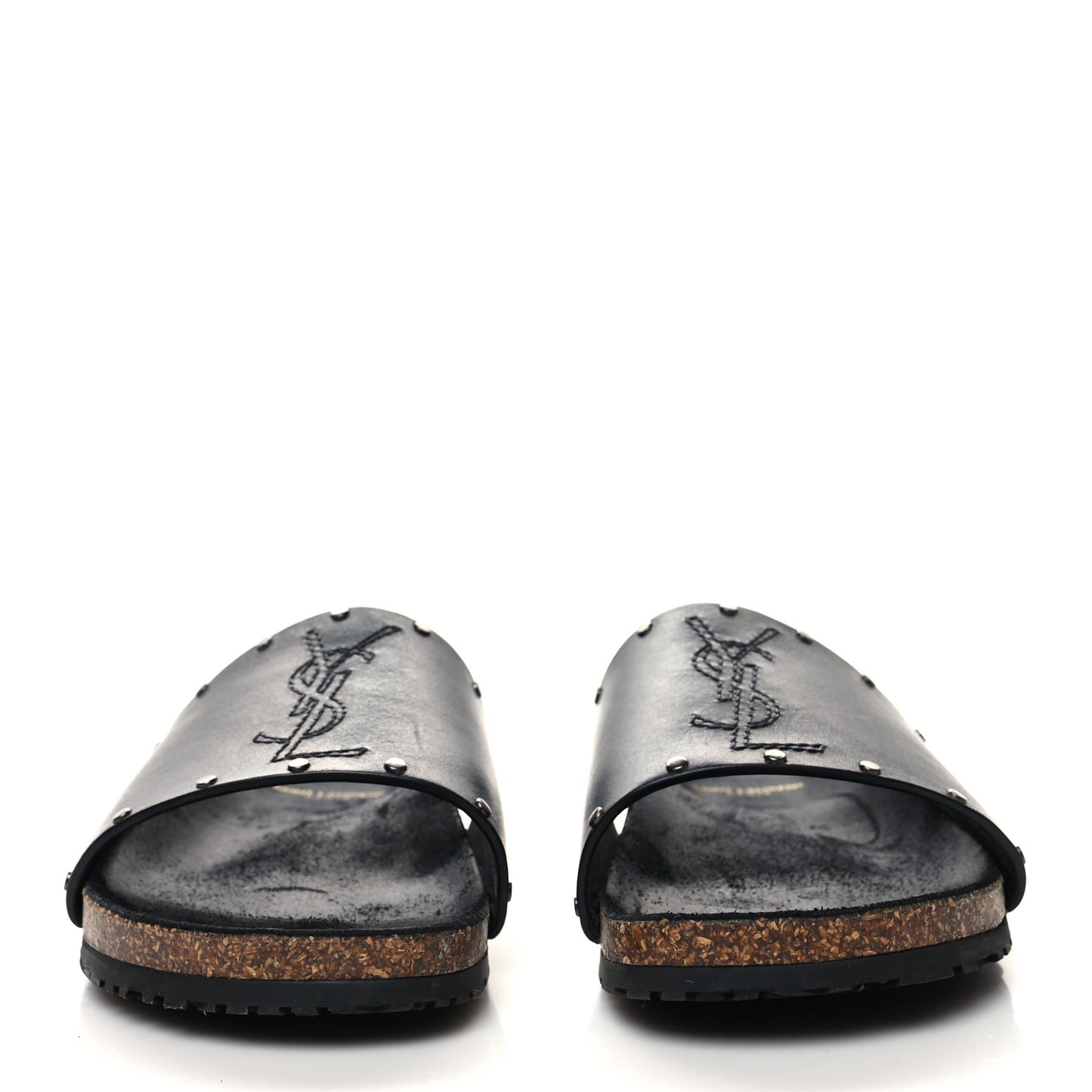 Calfskin Studded Mens Jimmy Slides 42 Black