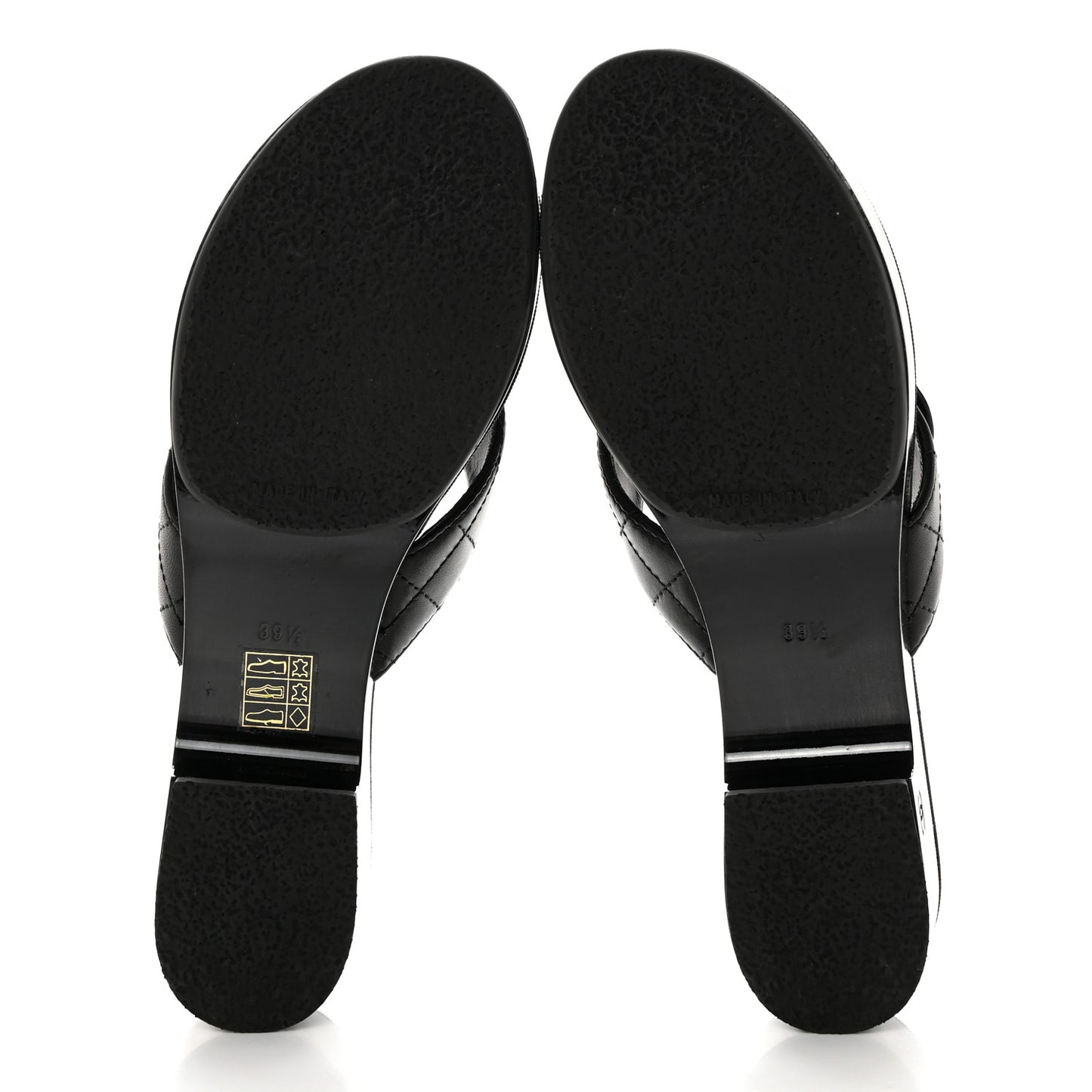 Lambskin Quilted CC Turnlock Thong Sandals 39.5 Black