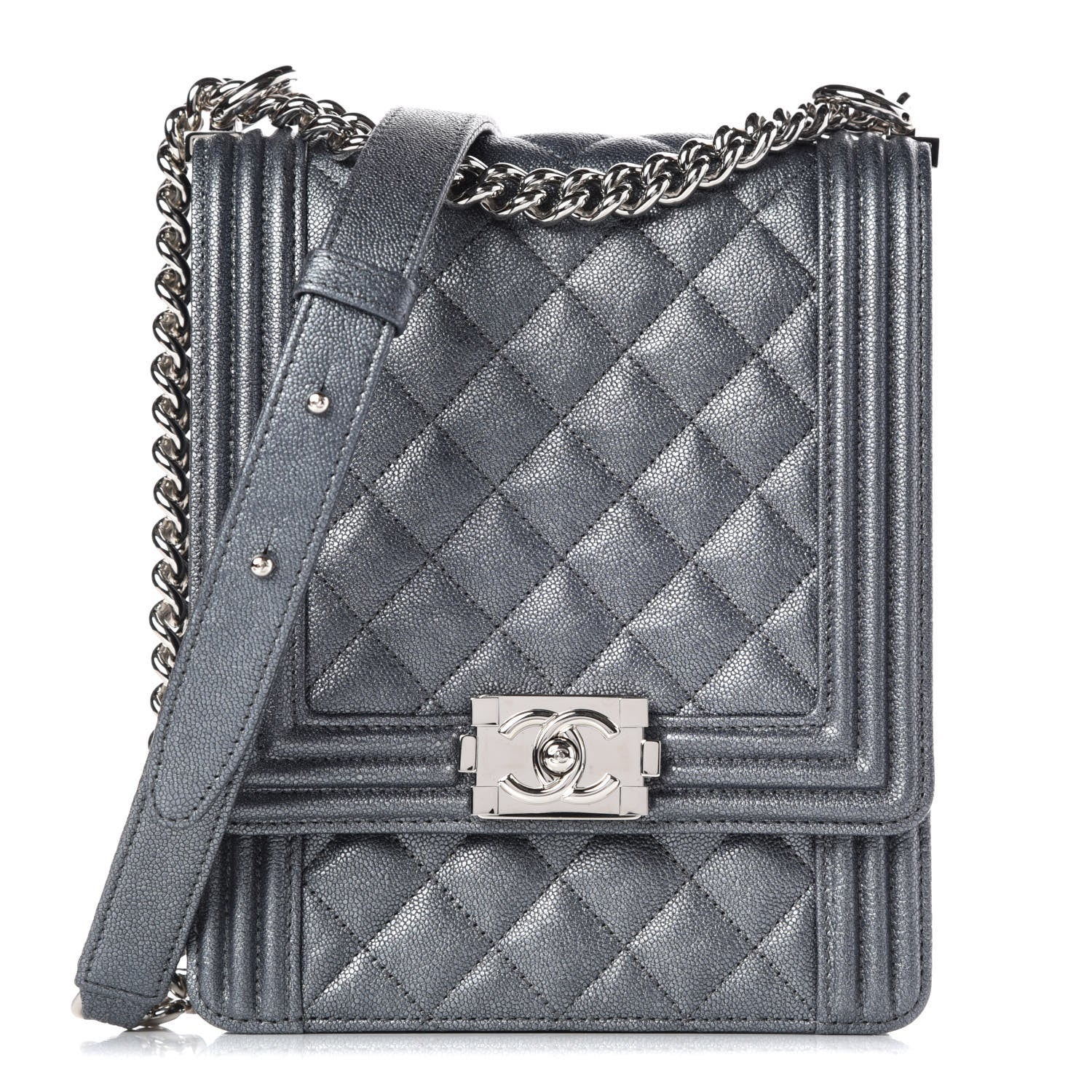 Chanel Iridescent Caviar Quilted North South Boy Flap Grey 1 of 9