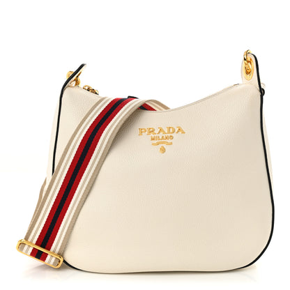 Prada Vitello Daino Zippered Messenger Hobo White 1 of 11