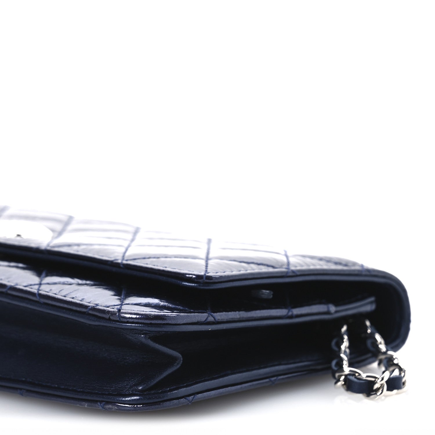 Chanel Patent Metallic Crumpled Calfskin Quilted Wallet On Chain WOC Navy 11 of 11