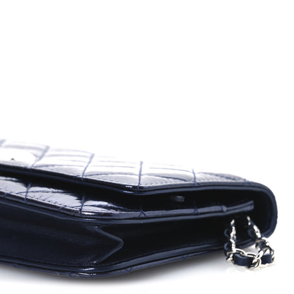 Chanel Patent Metallic Crumpled Calfskin Quilted Wallet On Chain WOC Navy 11 of 11