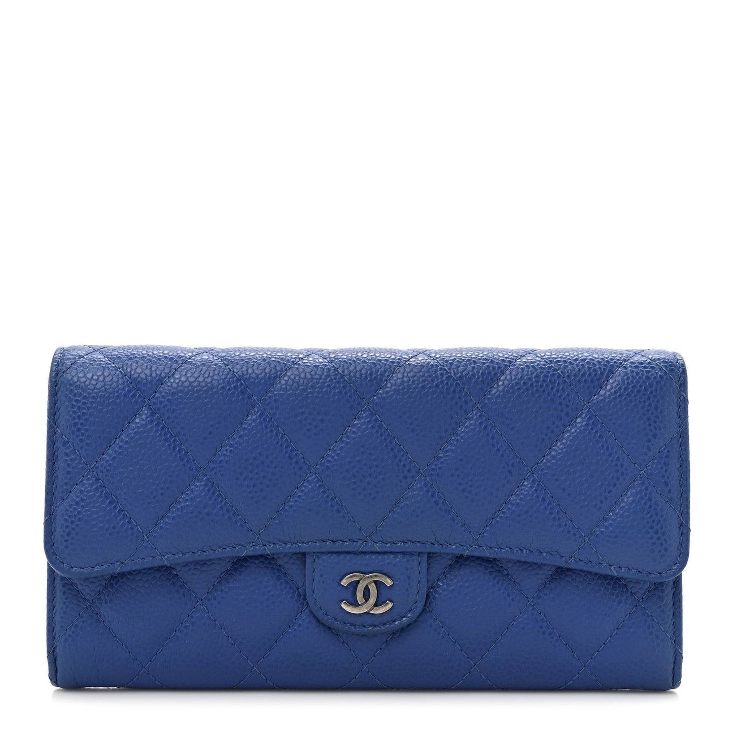 Caviar Quilted Large Gusset Flap Wallet Blue