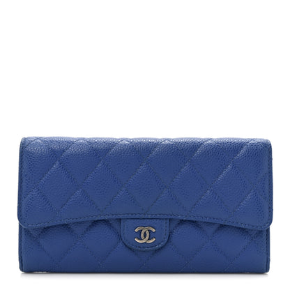 Chanel Caviar Quilted Large Gusset Flap Wallet Blue 1 of 9