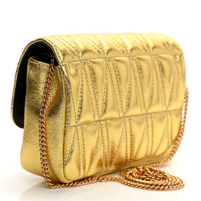Versace Metallic Vitello Quilted Virtus Mini Wallet Chain Crossbody Gold 3 of 8