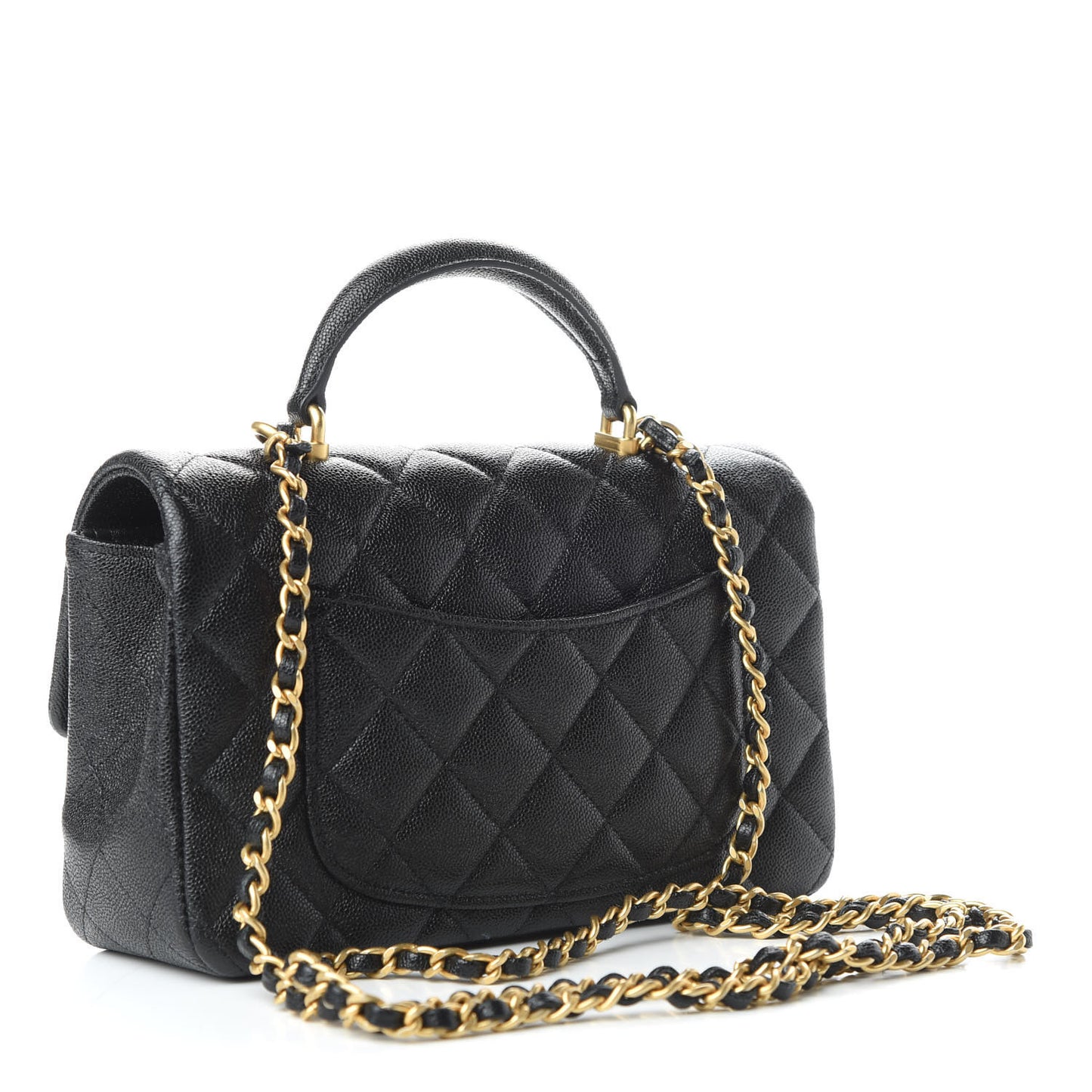 Caviar Quilted Mini Top Handle Rectangular Flap Black