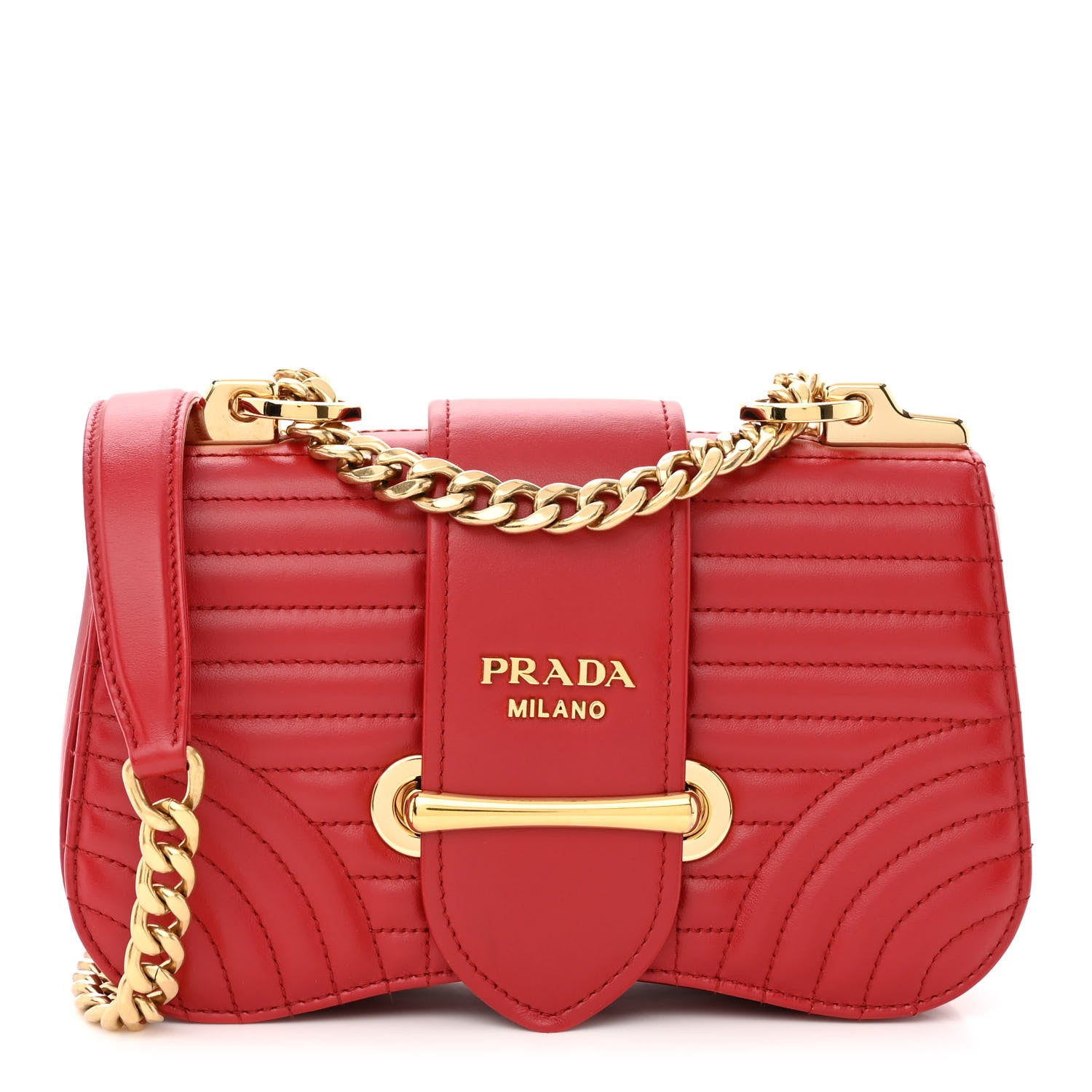 Prada Soft Calfskin Impunture Diagramme Small Sidonie Chain Crossbody Bag Fuoco 1 of 10