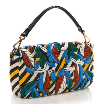 Fendi Beaded Vitello Dolce Leaf Embroidered Baguette Multicolor Black 3 of 13