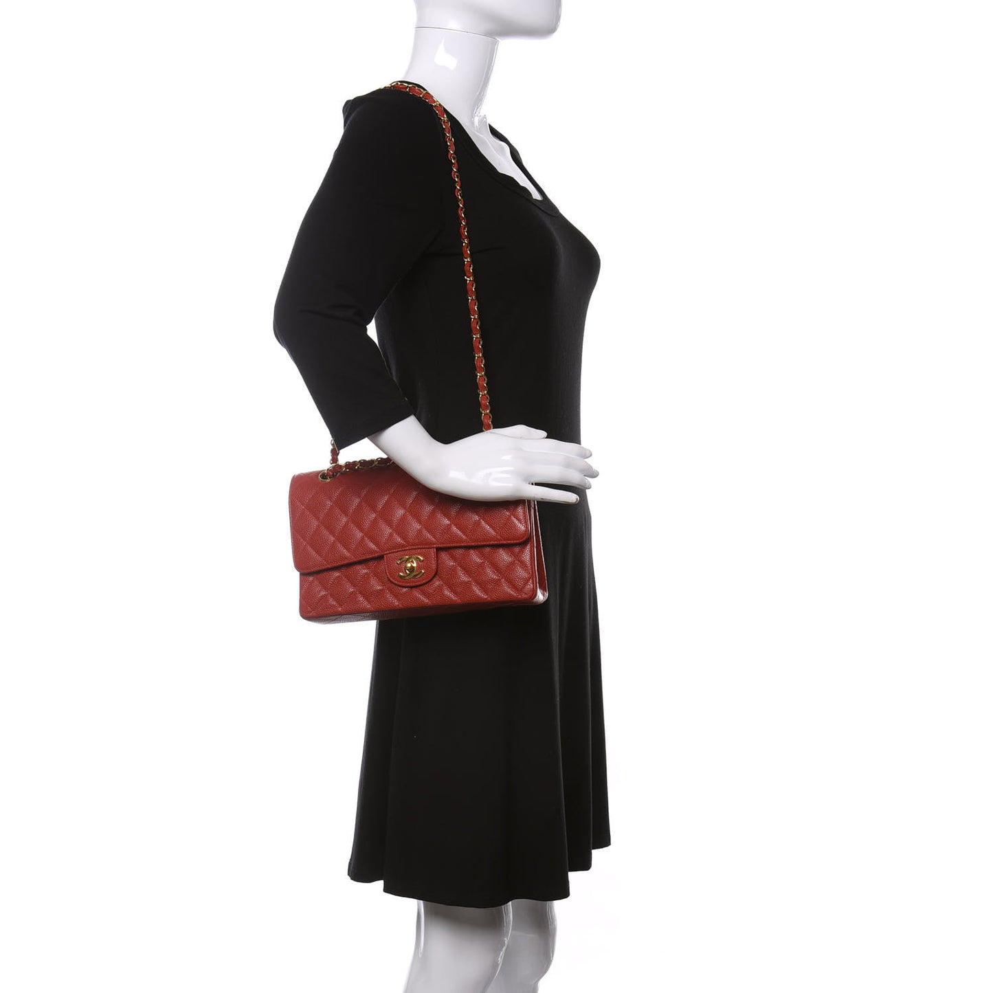 Caviar Quilted Medium Double Flap Red