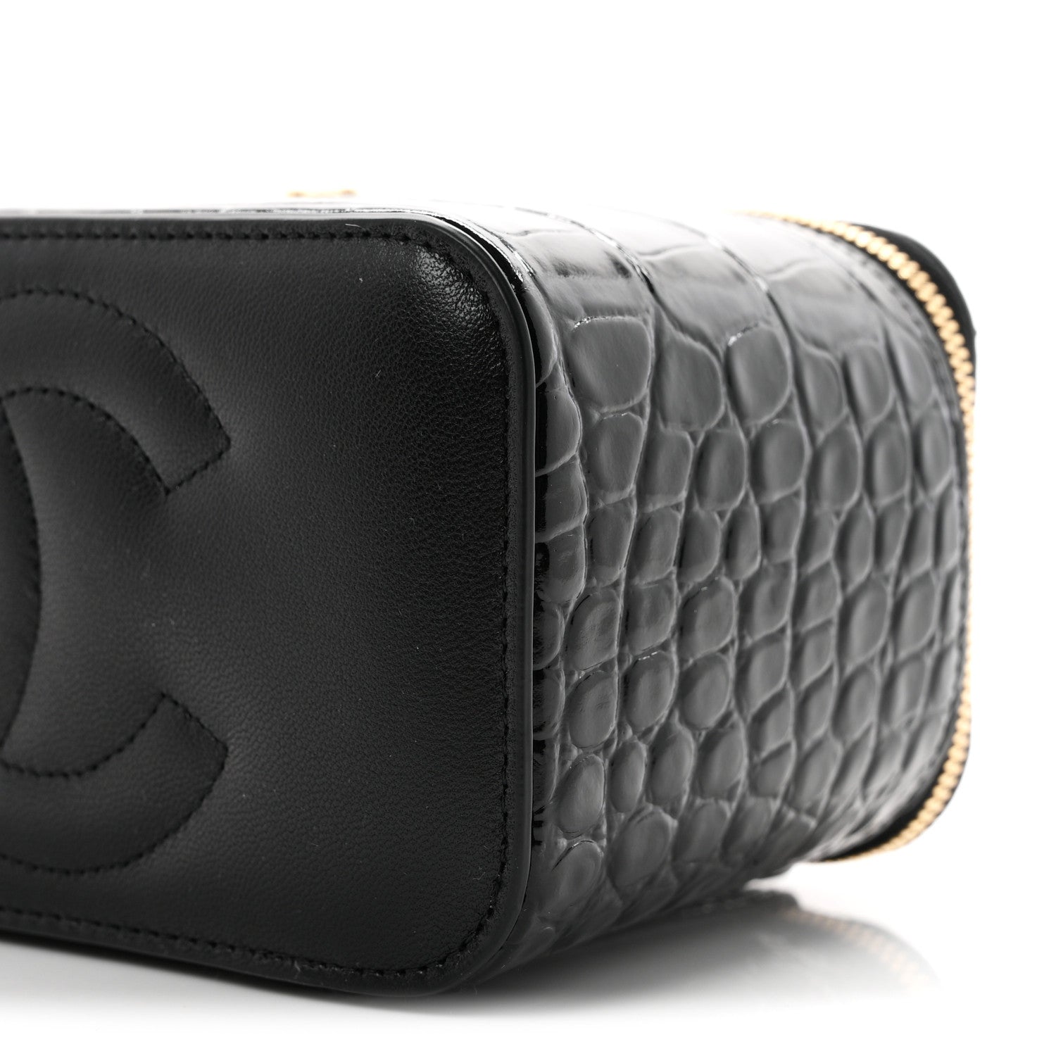 Chanel Calfskin Crocodile Embossed Crococo Small Top Handle Vanity Case With Chain Black 10 of 11