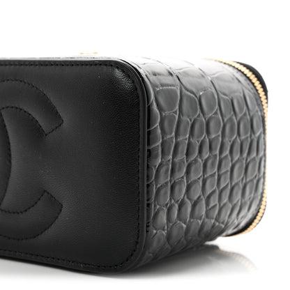 Chanel Calfskin Crocodile Embossed Crococo Small Top Handle Vanity Case With Chain Black 10 of 11