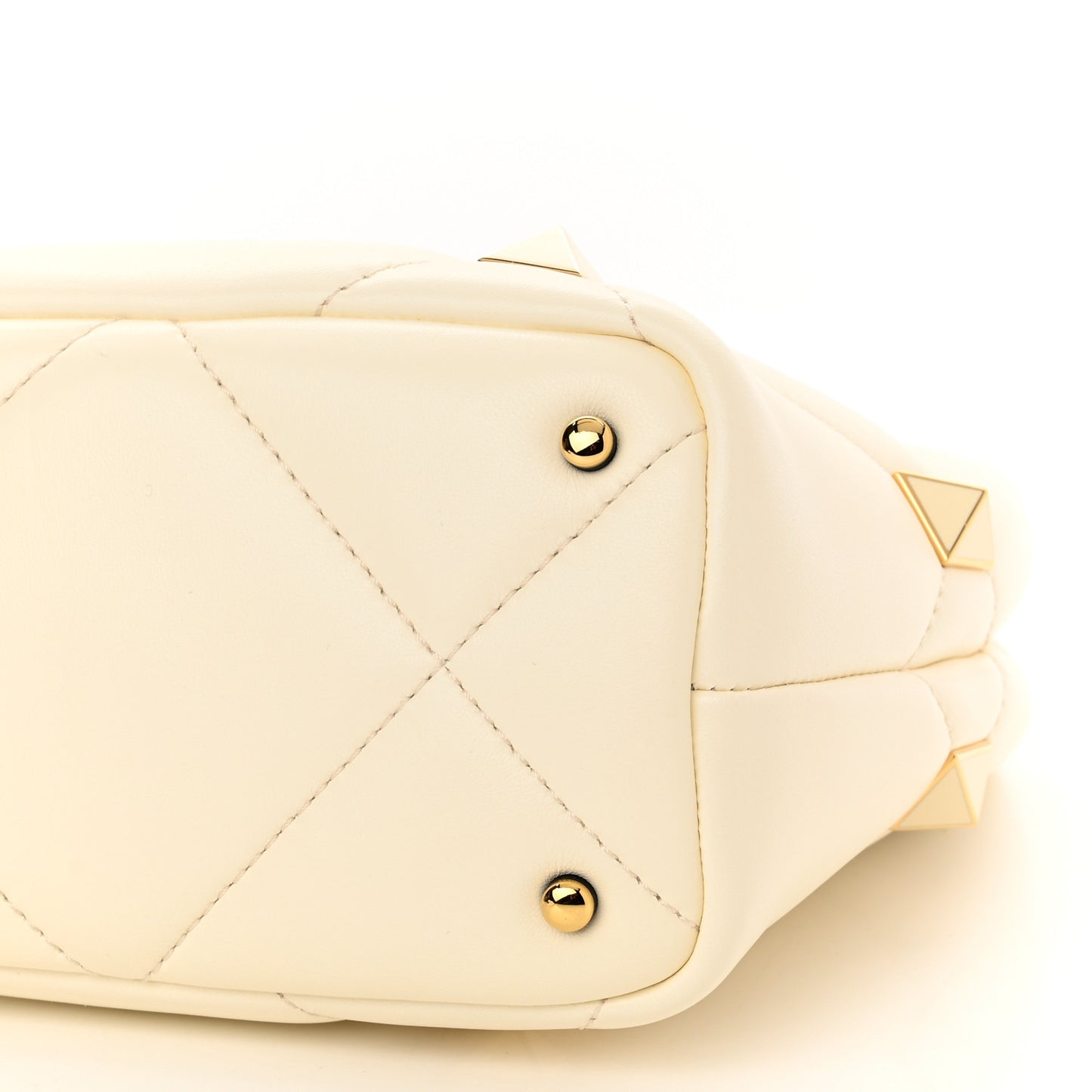 Nappa Enamel Small Roman Stud The Handle Bag Ivory