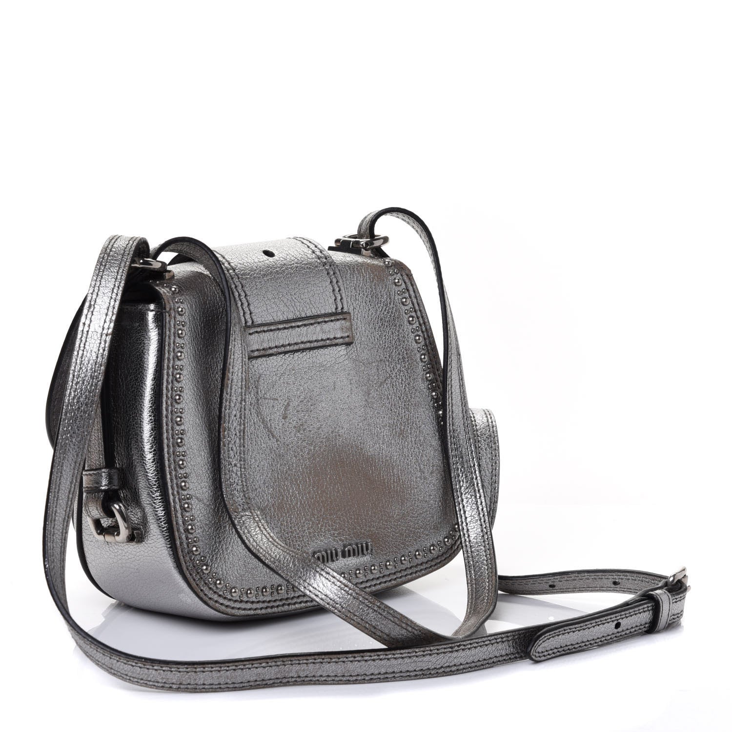 Miu Miu Goatskin Madras Soft Calfskin Crystal Embellished Dahlia Shoulder Bag Chrome 2 of 4