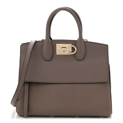 Salvatore Ferragamo Hammered Calfskin Medium Studio Bag Caraway Seed 1 of 10