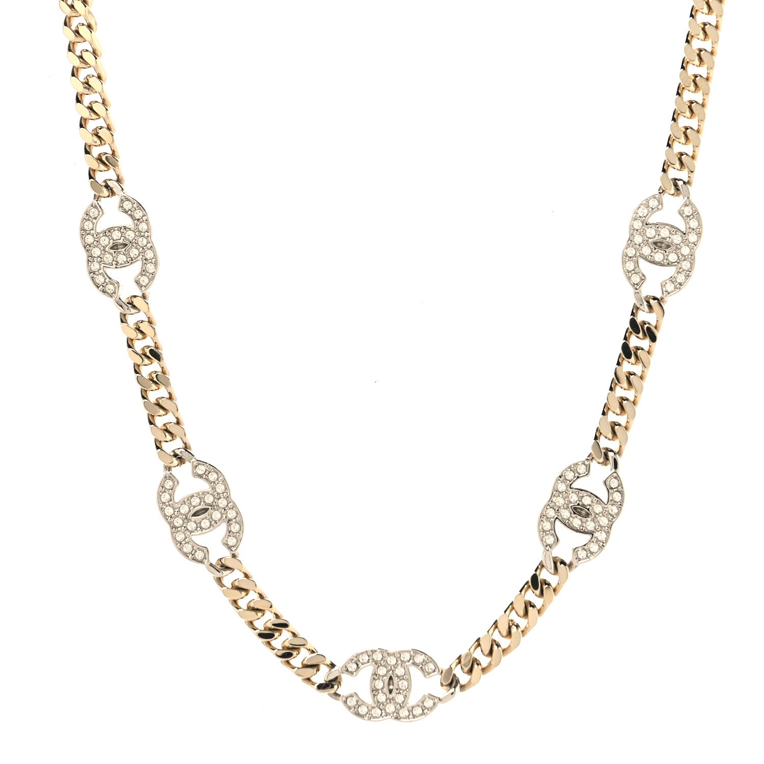 Chanel Crystal Chain CC Link Choker Gold Silver 1 of 5