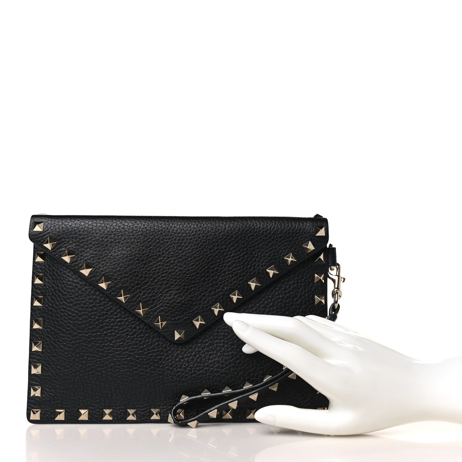 Valentino Garavani Pebbled Calfskin Rockstud Envelope Flat Wristlet Pouch Black 2 of 7