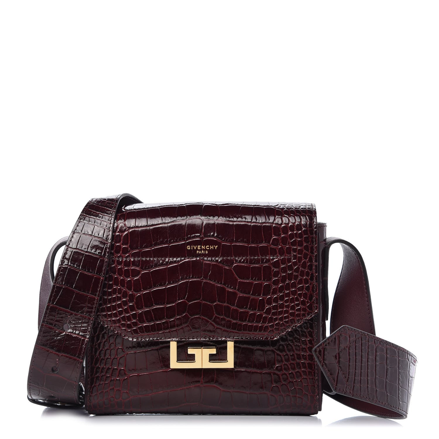 Givenchy Calfskin Crocodile Embossed Small Eden Burgundy 1 of 9