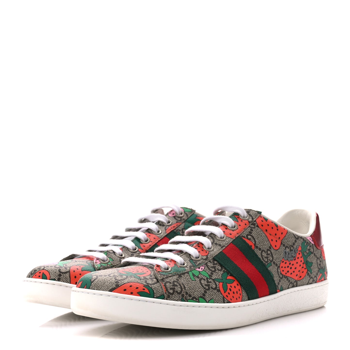 GG Supreme Monogram Strawberry Web Womens Ace Sneakers 40 Beige Multicolor Red Green