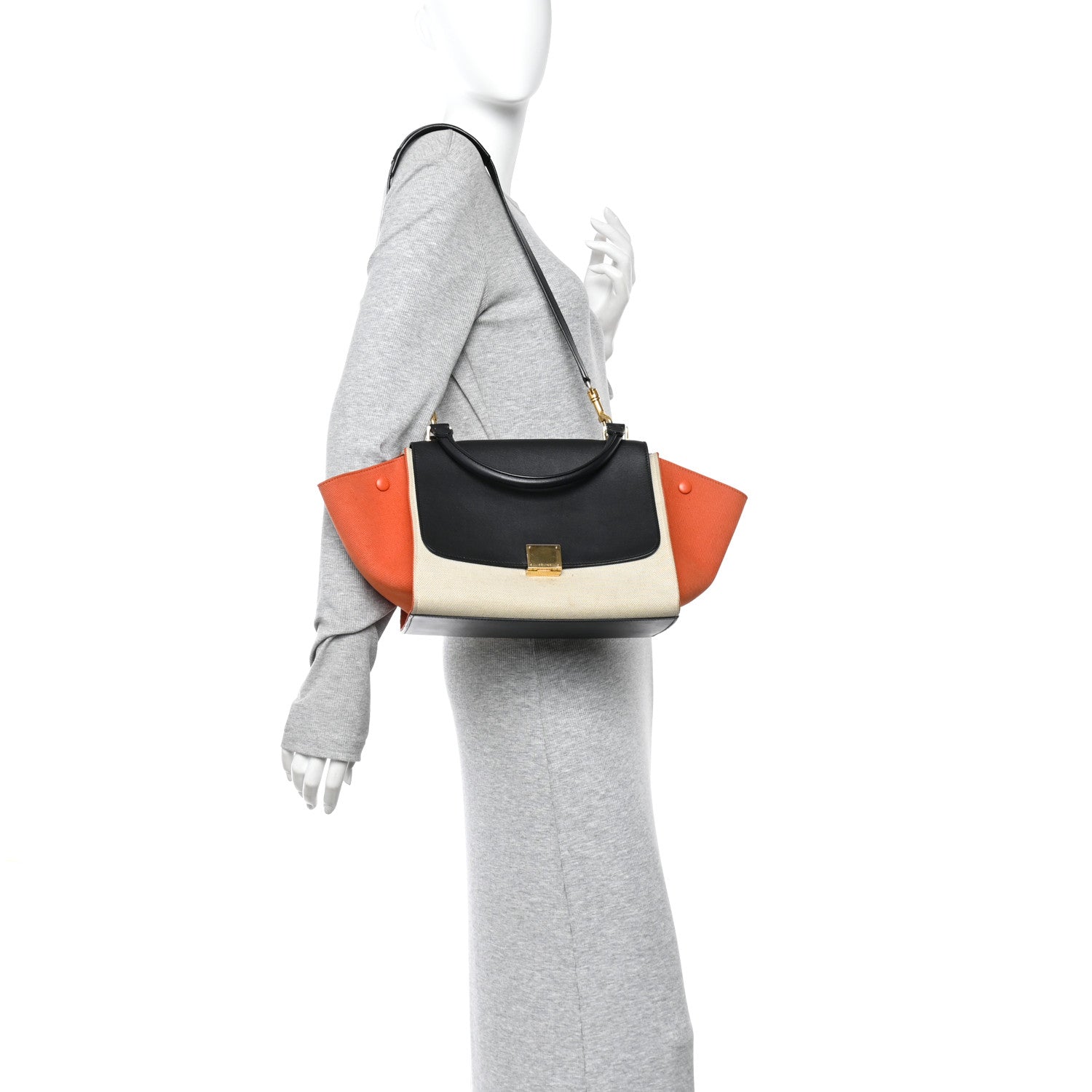 Celine Smooth Calfskin Linen Small Tri-Color Trapeze Orange