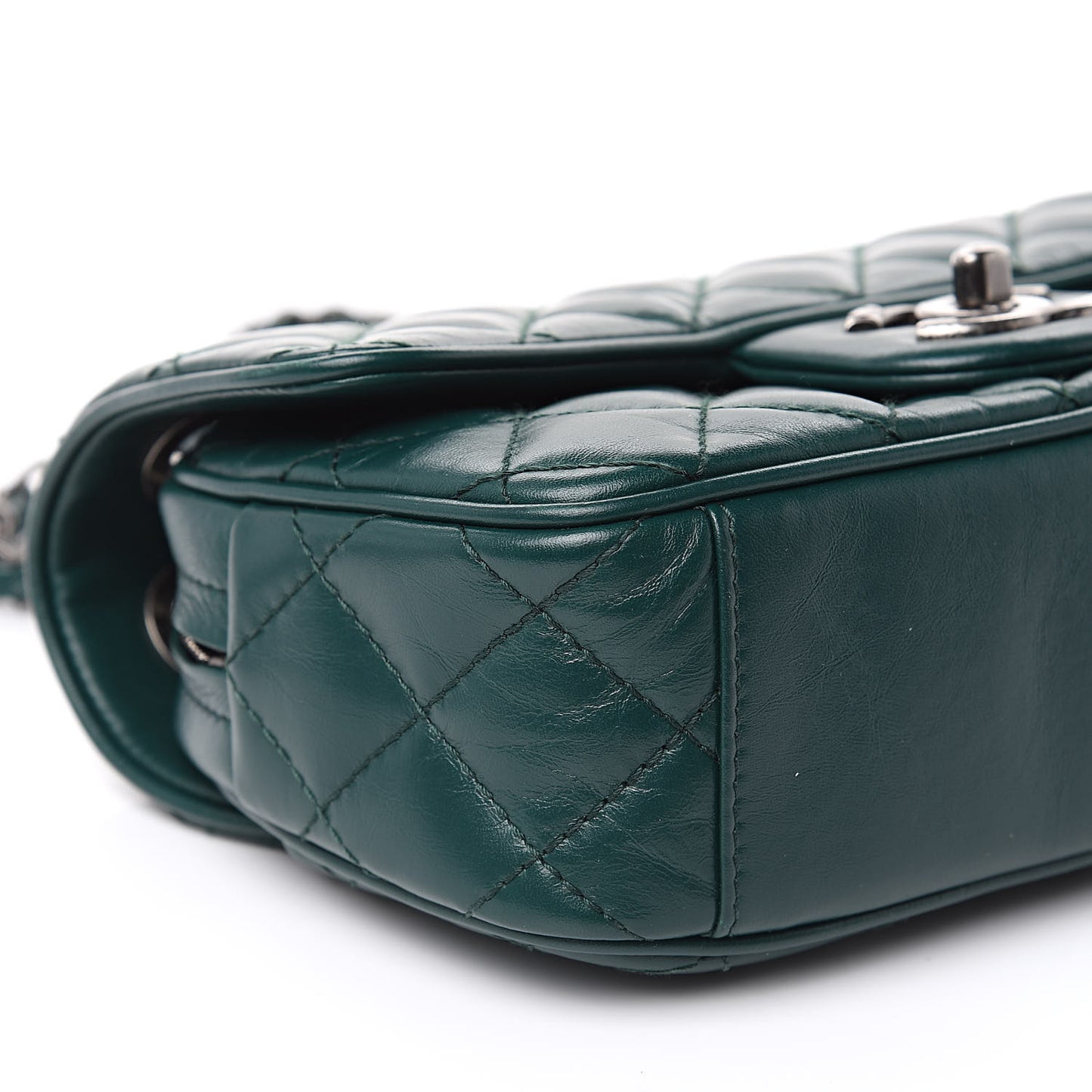 Aged Calfskin Quilted Small Easy Flap Green