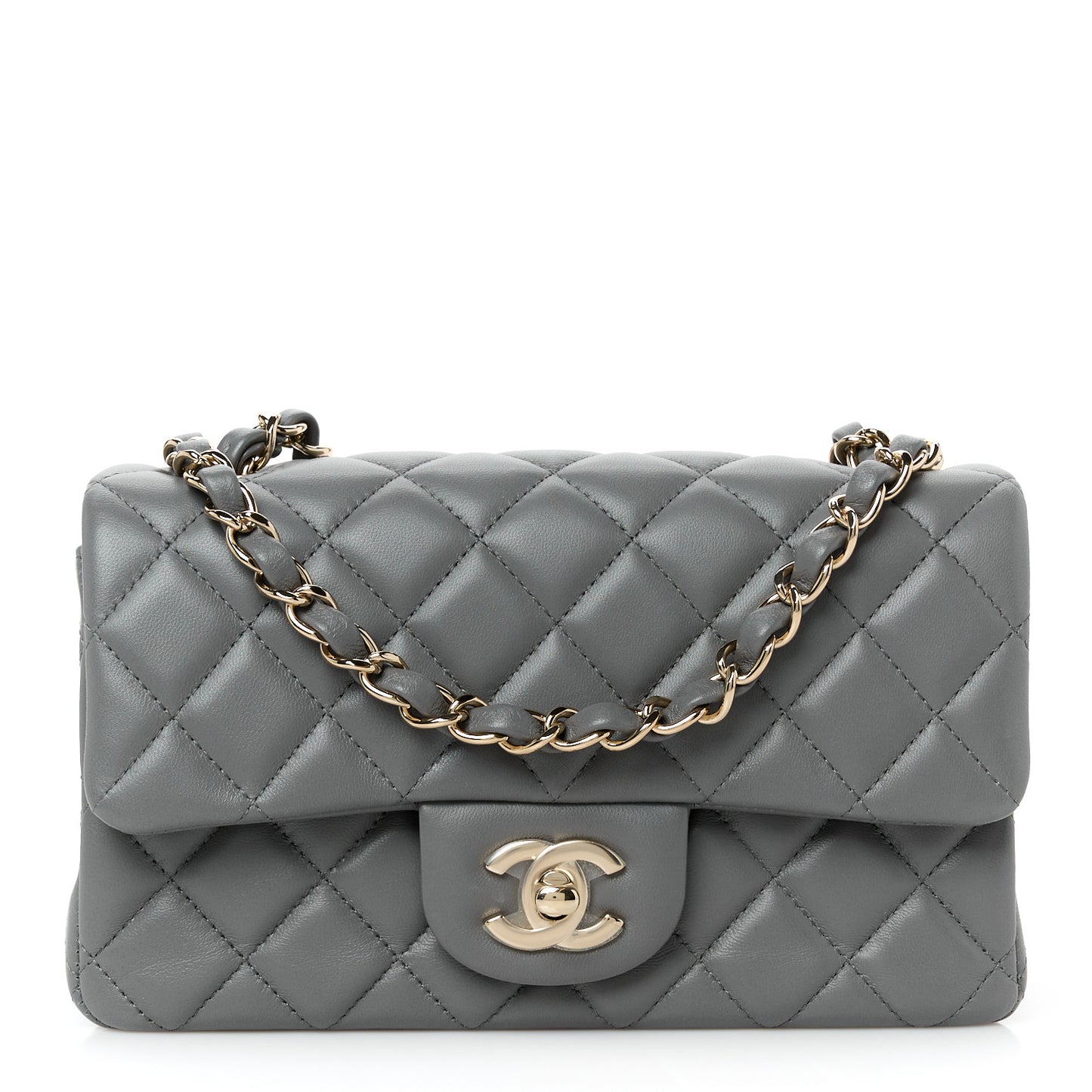 Lambskin Quilted Mini Rectangular Flap Dark Grey