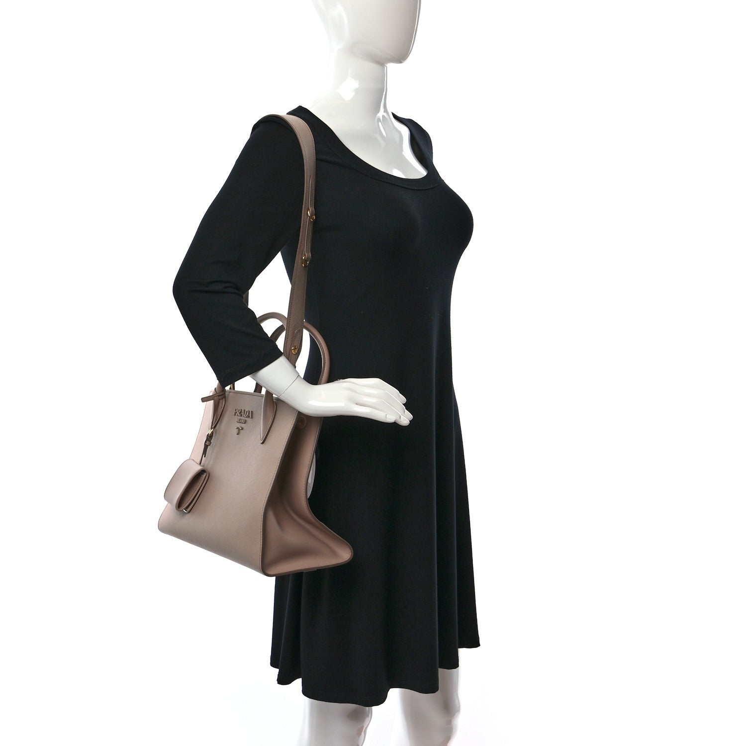 Prada Saffiano Cuir Calfskin Medium Monochrome Top Handle Tote Cipria 2 of 8