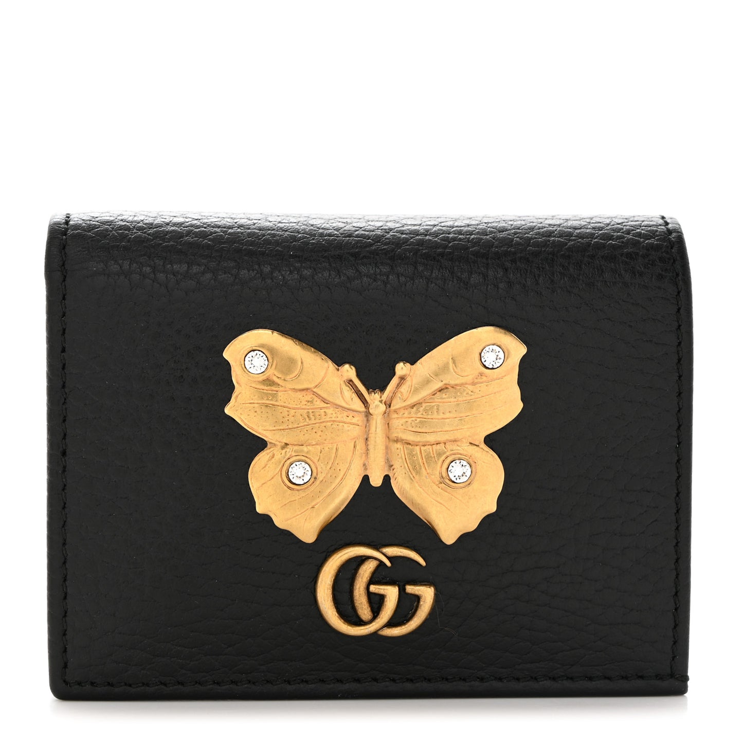 Pebbled Calfskin Butterfly Card Case Black