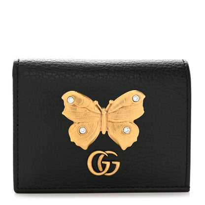 Gucci Pebbled Calfskin Butterfly Card Case Black 1 of 8