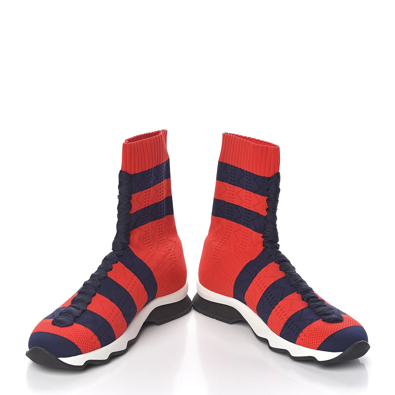 Fendi Stretch Knit Stripe Sock Sneakers 38 Red Blue 5 of 9