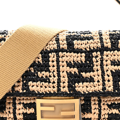 Fendi Raffia Vitello Grace FF Crochet Baguette Natural Black Paglia 8 of 10