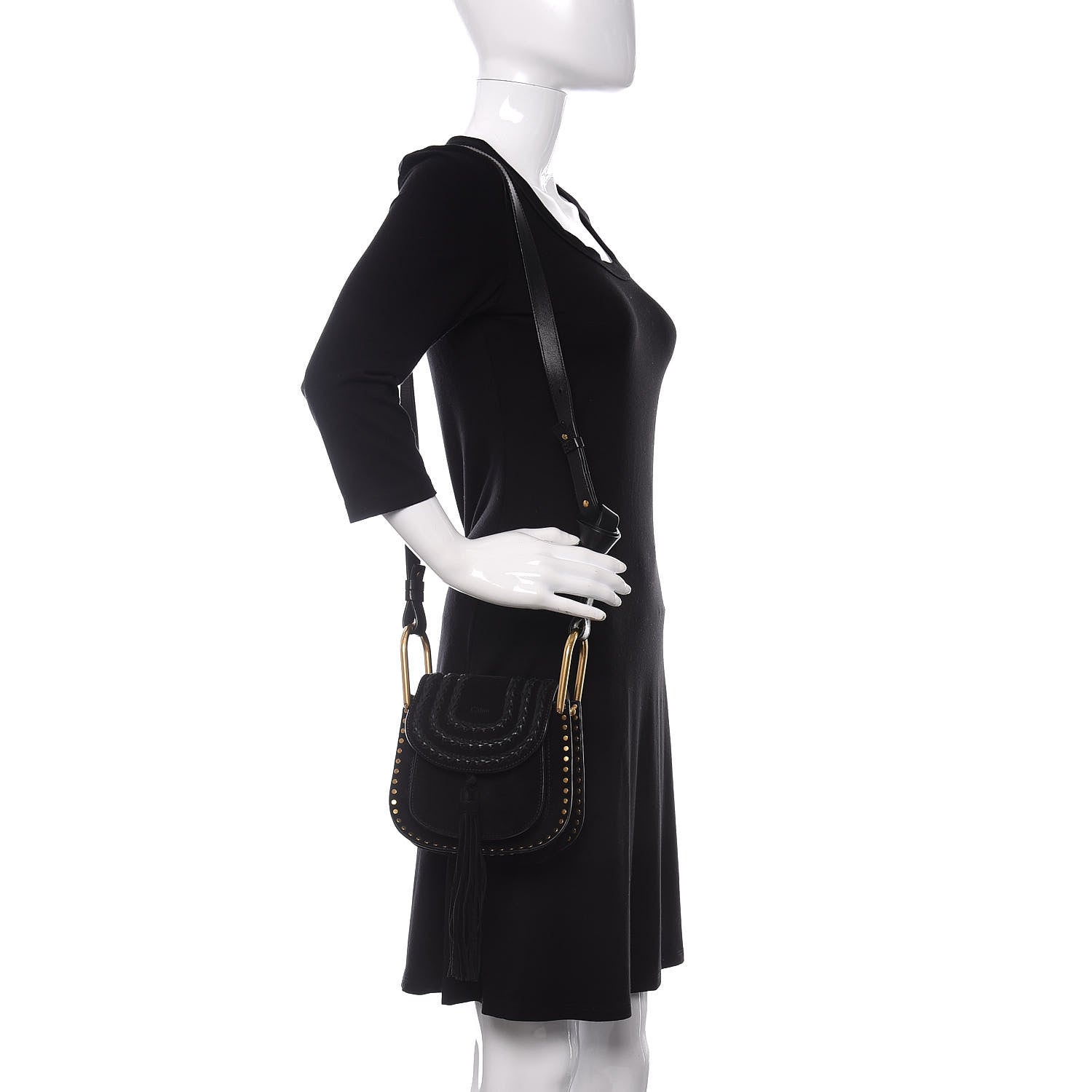 Chloe Suede Calfskin Braided Mini Hudson Shoulder Bag Black 2 of 10