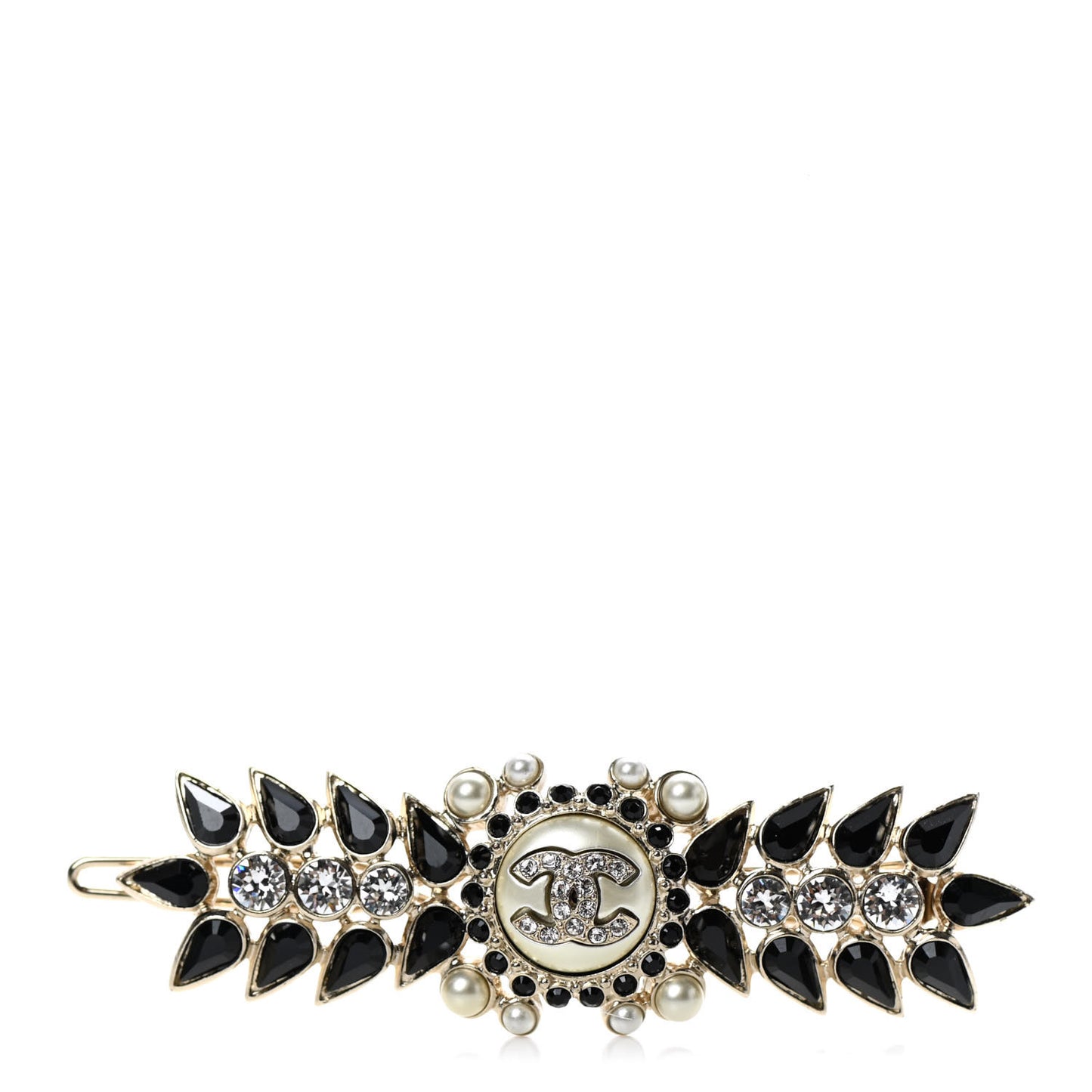 Metal Crystal Pearl CC Hair Clip Barrette Gold Black