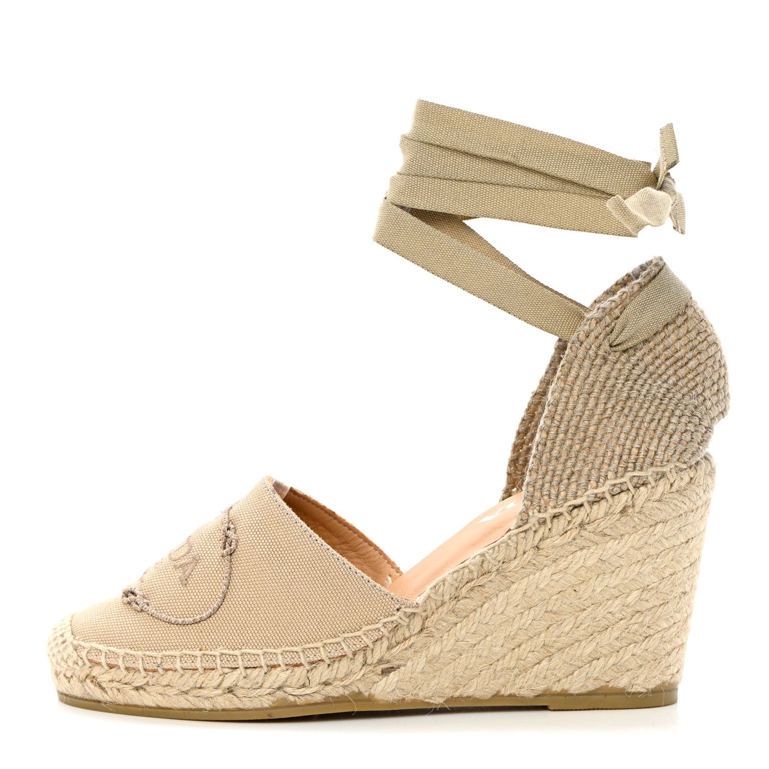 Prada Linen Logo Espadrille 90mm Wedge Sandals 36 1 of 9