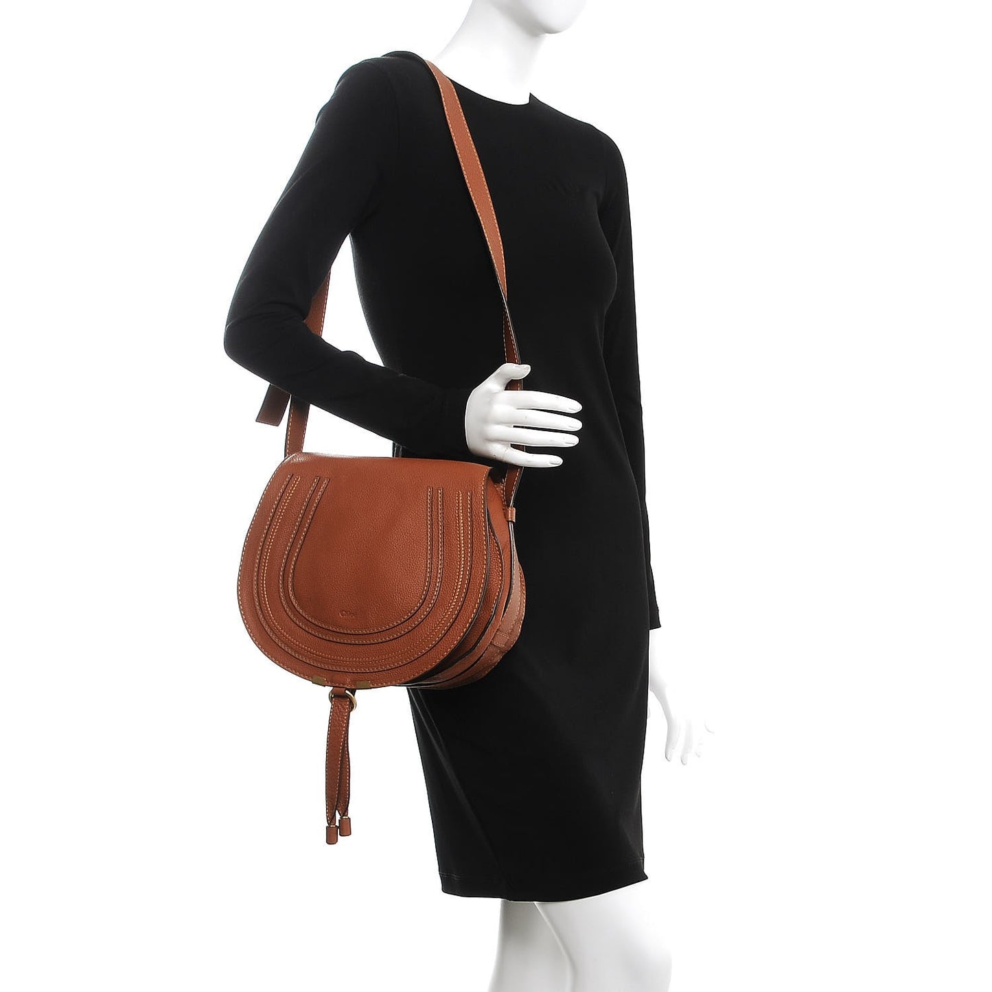 Calfskin Medium Marcie Round Crossbody Bag Tan