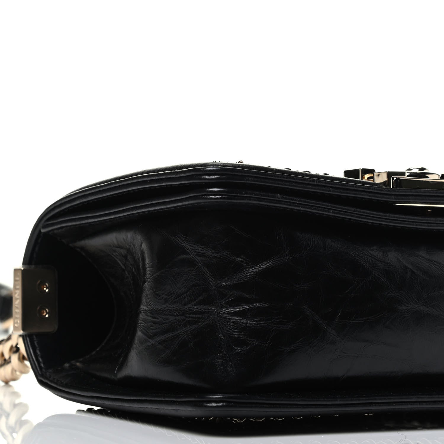 Chanel Crumpled Calfskin Chevron Small Chain Boy Flap Black 8 of 9