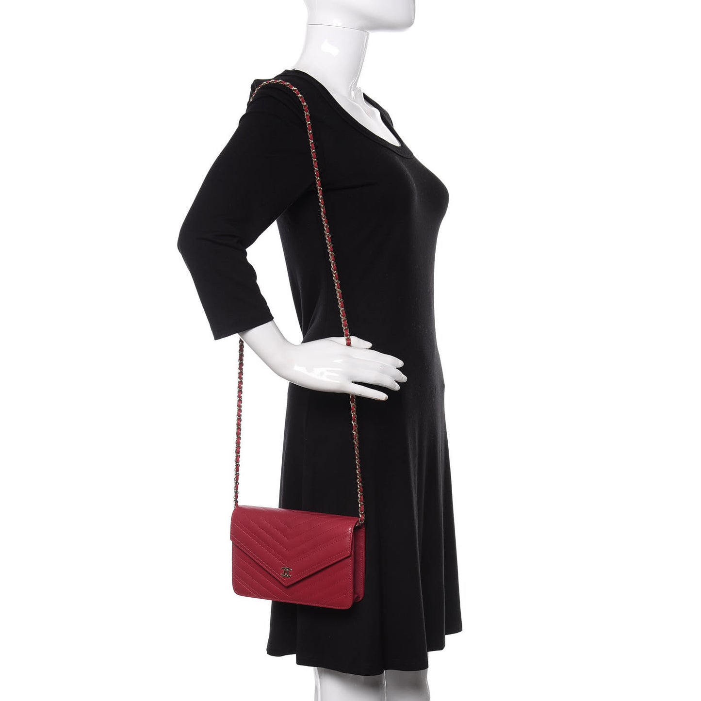 Goatskin Chevron Quilted Statement Wallet On Chain WOC Dark Pink